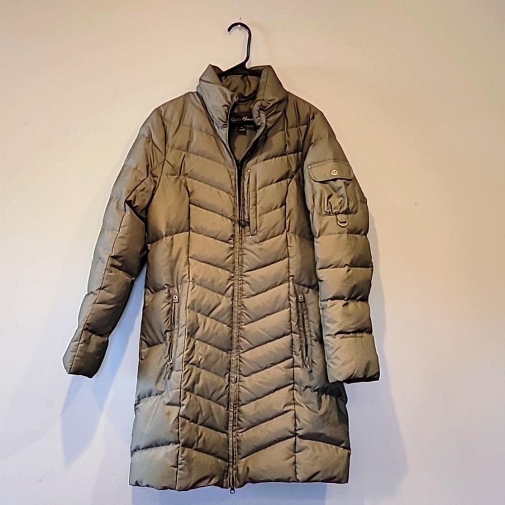 Eddie Bauer olive green down coat